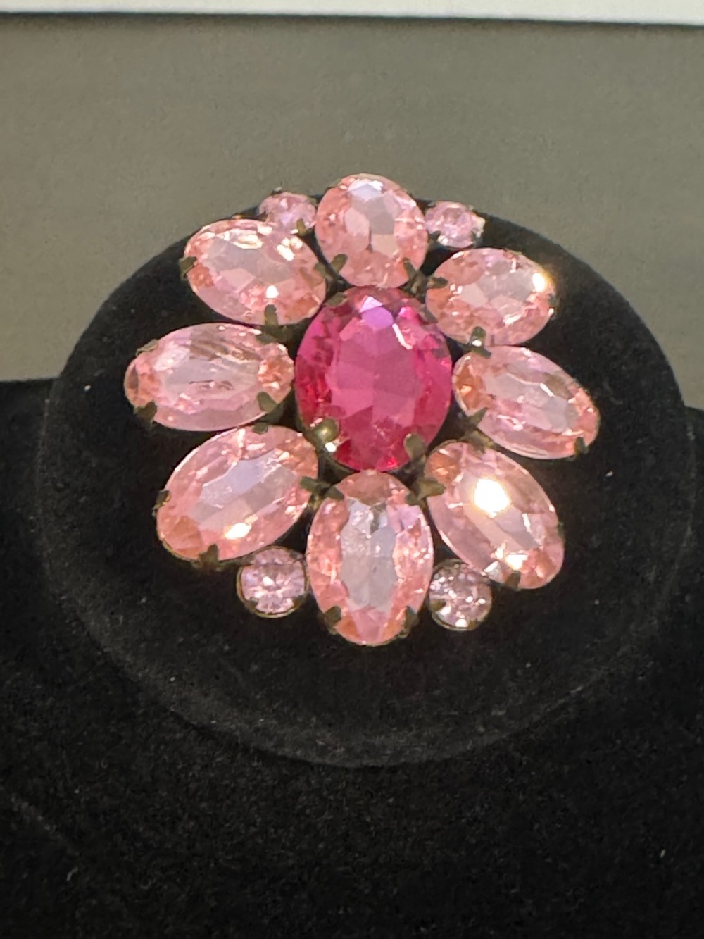 Vintage 2" Two Toned Pink Floral Rhinestone Brooch